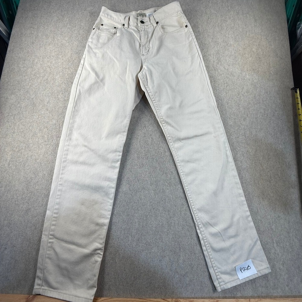 LL Bean Womens Straight Leg Jeans Cream Off White Cotton Denim Size 8M/T 27x31